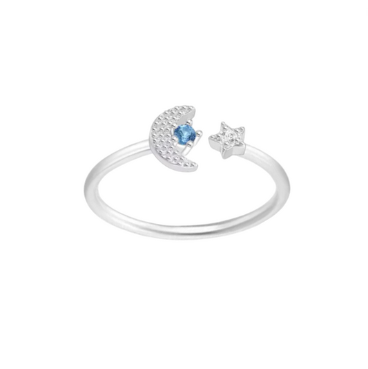 Pavé Moon Star Blue Stone Ring