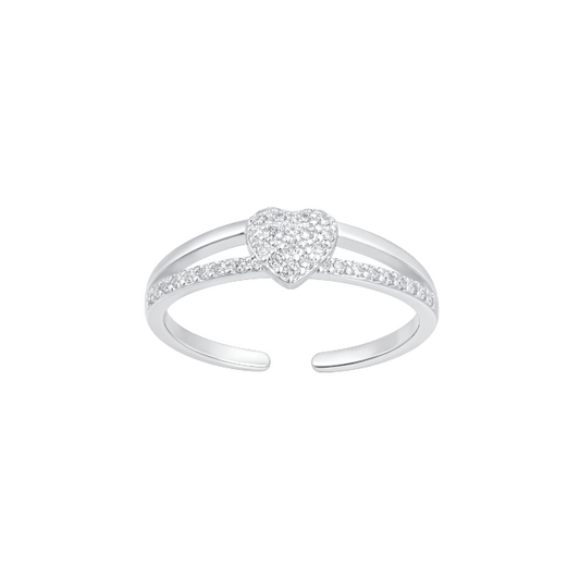 Crystal Heart Double Line Ring
