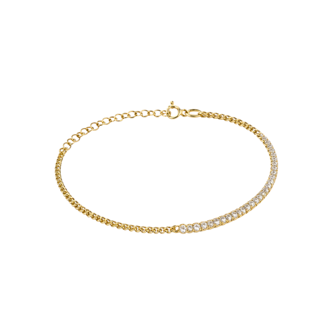 Half Tennis Half Curb Chain Bracelet