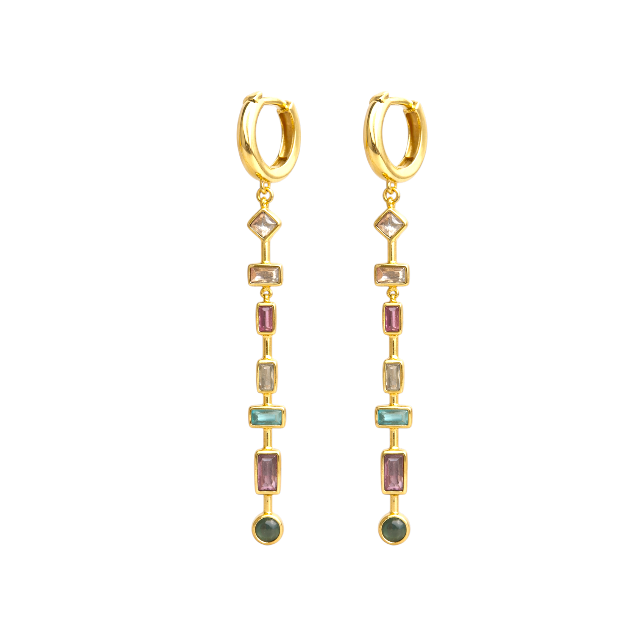 Colorful Gems Tassel Hoops