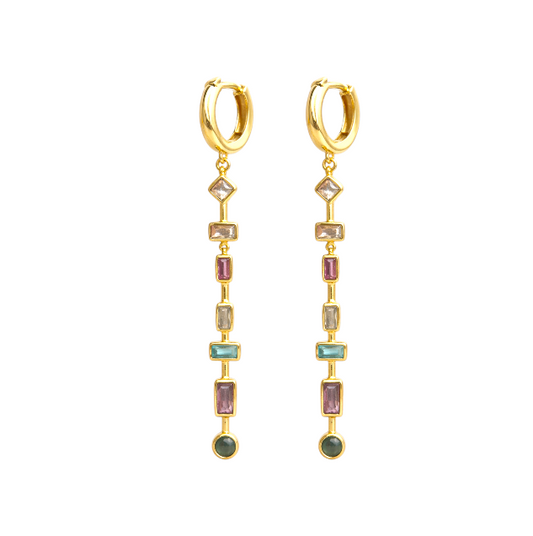 Colorful Gems Tassel Hoops