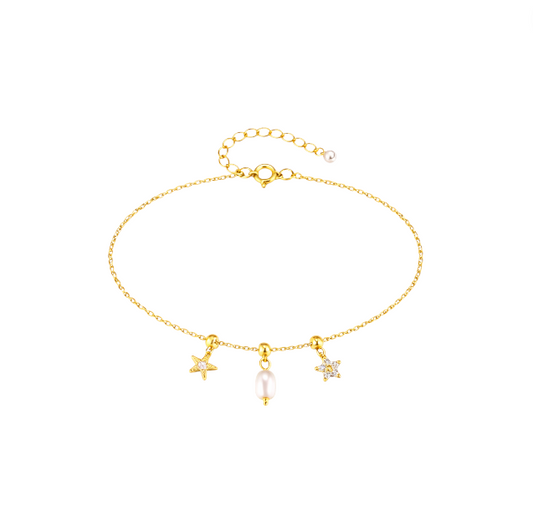 Dangling Star Pearl Flower Bracelet