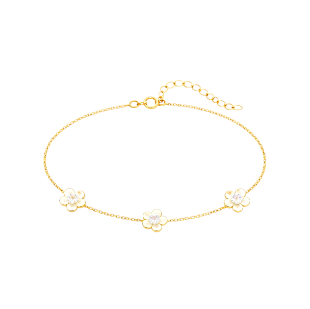 Triple Golden Crystal Flowers Bracelet