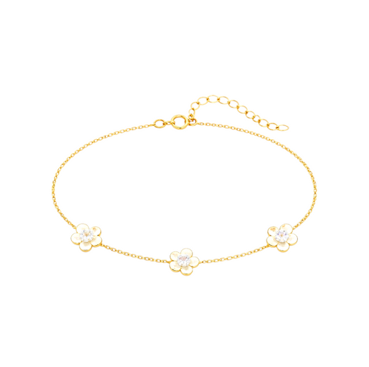 Triple Golden Crystal Flowers Bracelet