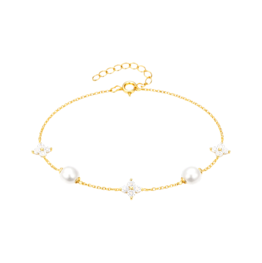 Triple Four Petals Double Pearls Bracelet