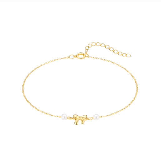 Golden Bow Double Pearls Bracelet