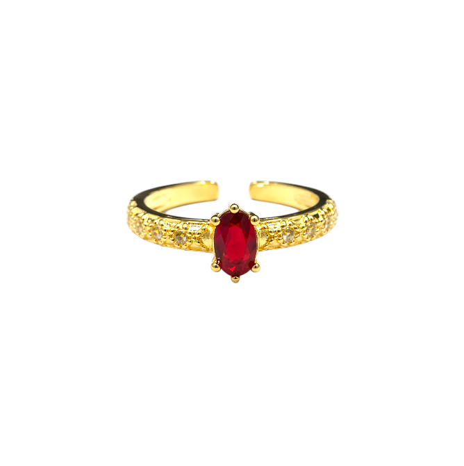 Red Oval Stone Band Ring