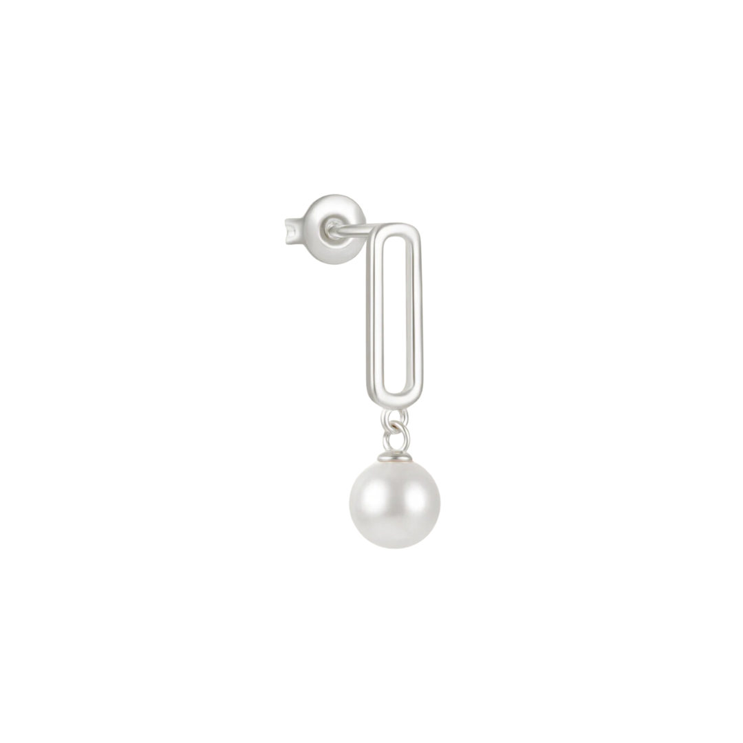 Hollow Oval with Dangling Pearl Stud Earring