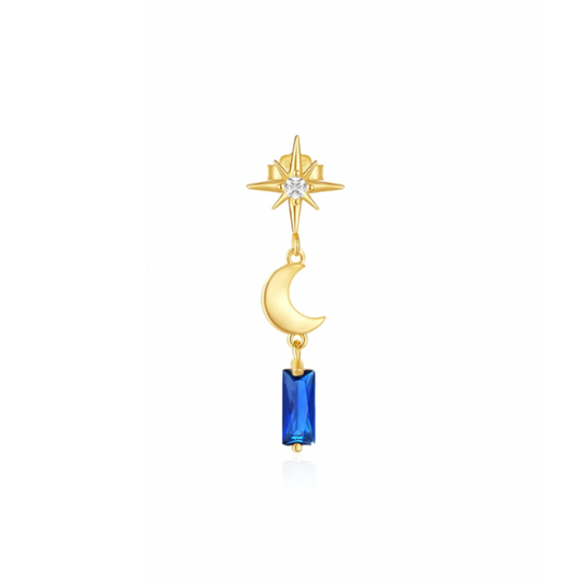 North Star Blue Baguette Moon Tassel Earring