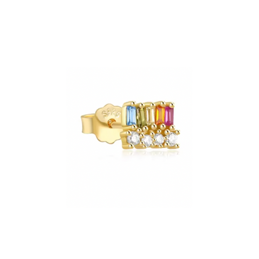 Multi Rainbow Baguettes with Circle Stones Stud Earring