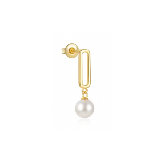 Hollow Oval with Dangling Pearl Stud Earring