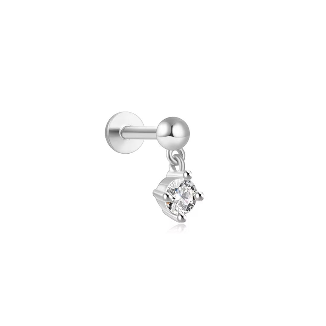 Ball with Dangling Circle Stone Stud Earring