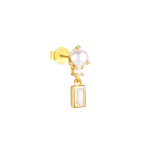 Pearl with Dangling Baguette Stud