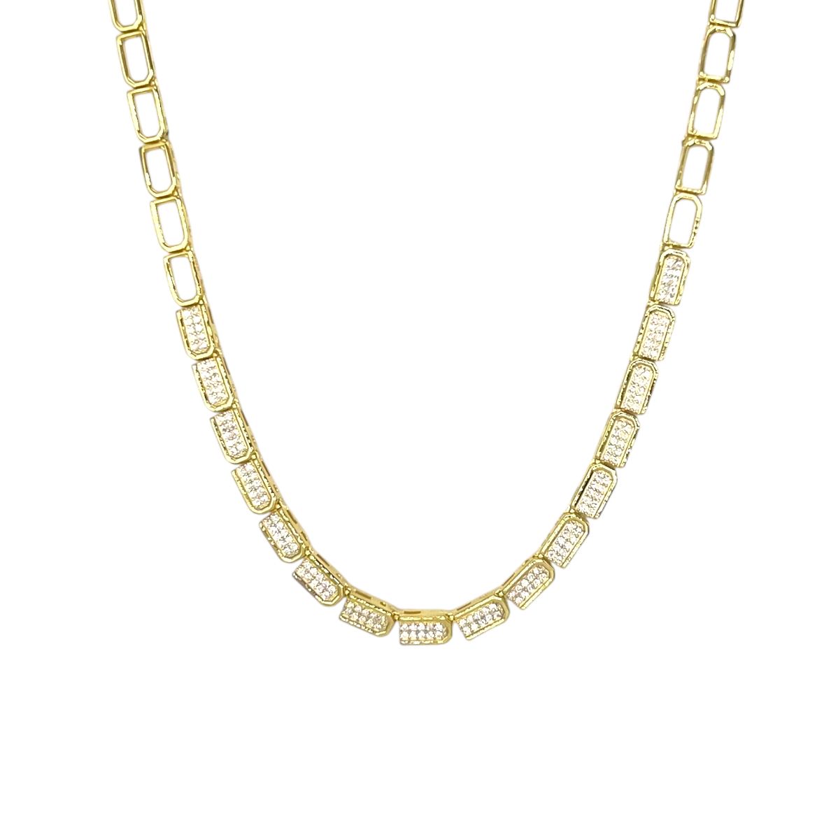 Wide Baguettes Link Pavé Necklace
