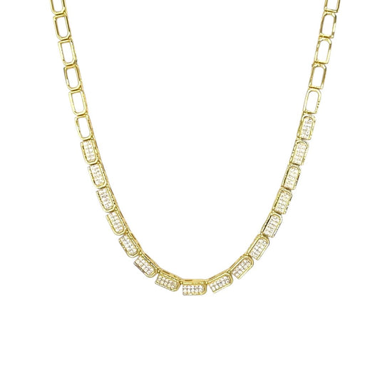 Wide Baguettes Link Pavé Necklace