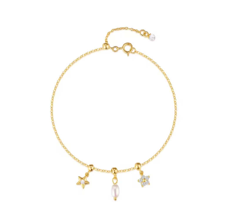Dangling Star Pearl Flower Bracelet
