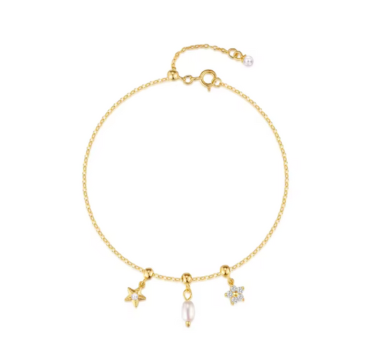 Dangling Star Pearl Flower Bracelet