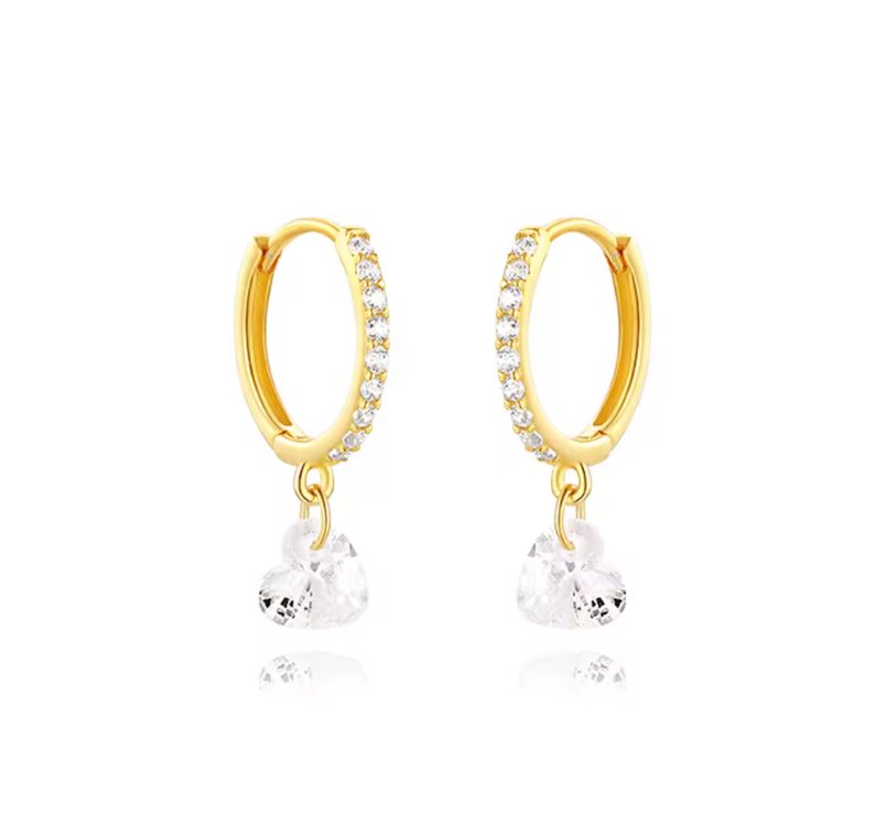 Dangling Crystal Heart Pavé Hoops