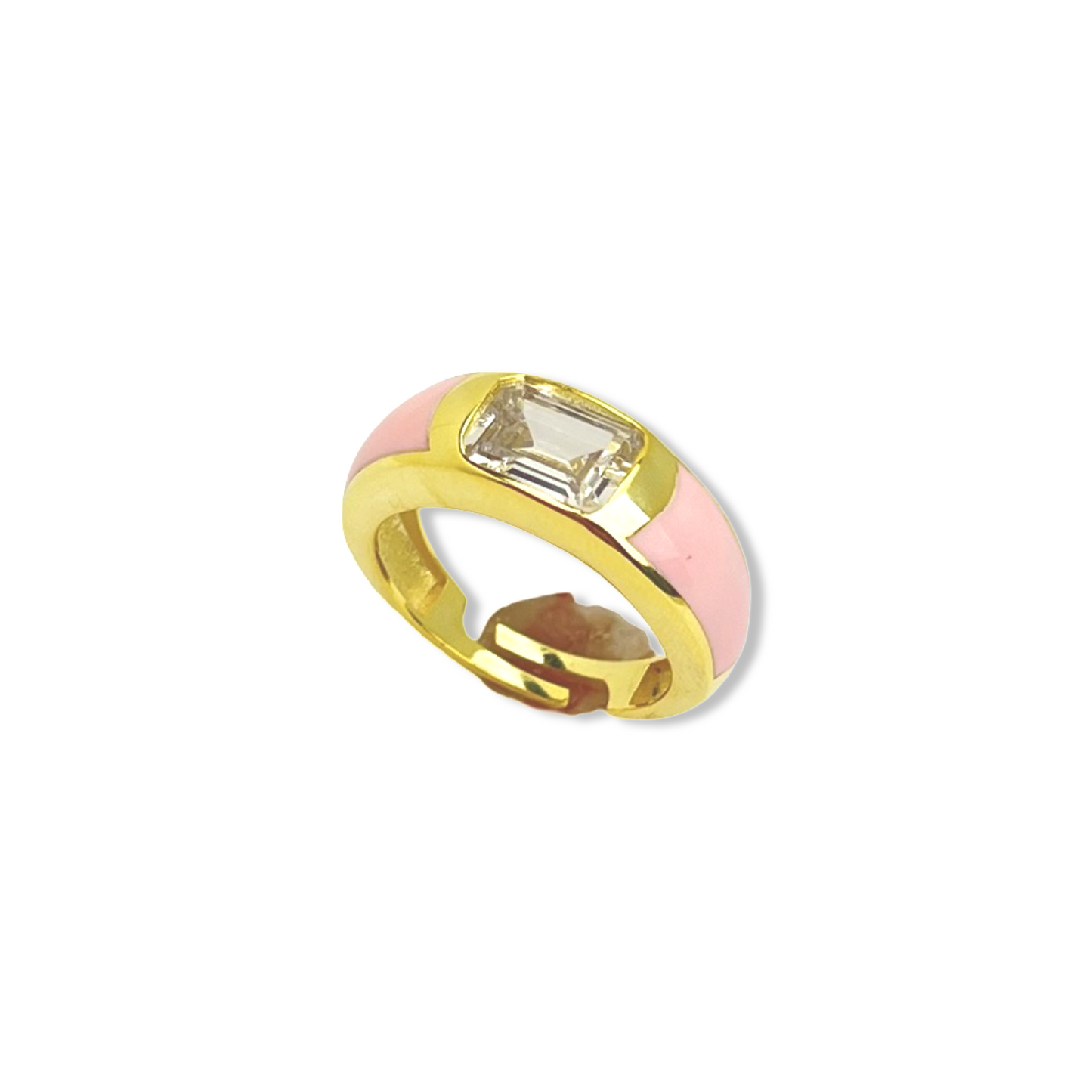 Light Pink Enamel Crystal Baguette Band Ring