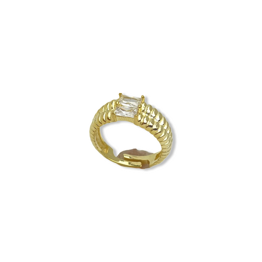 Double Baguettes Textured Dome Ring