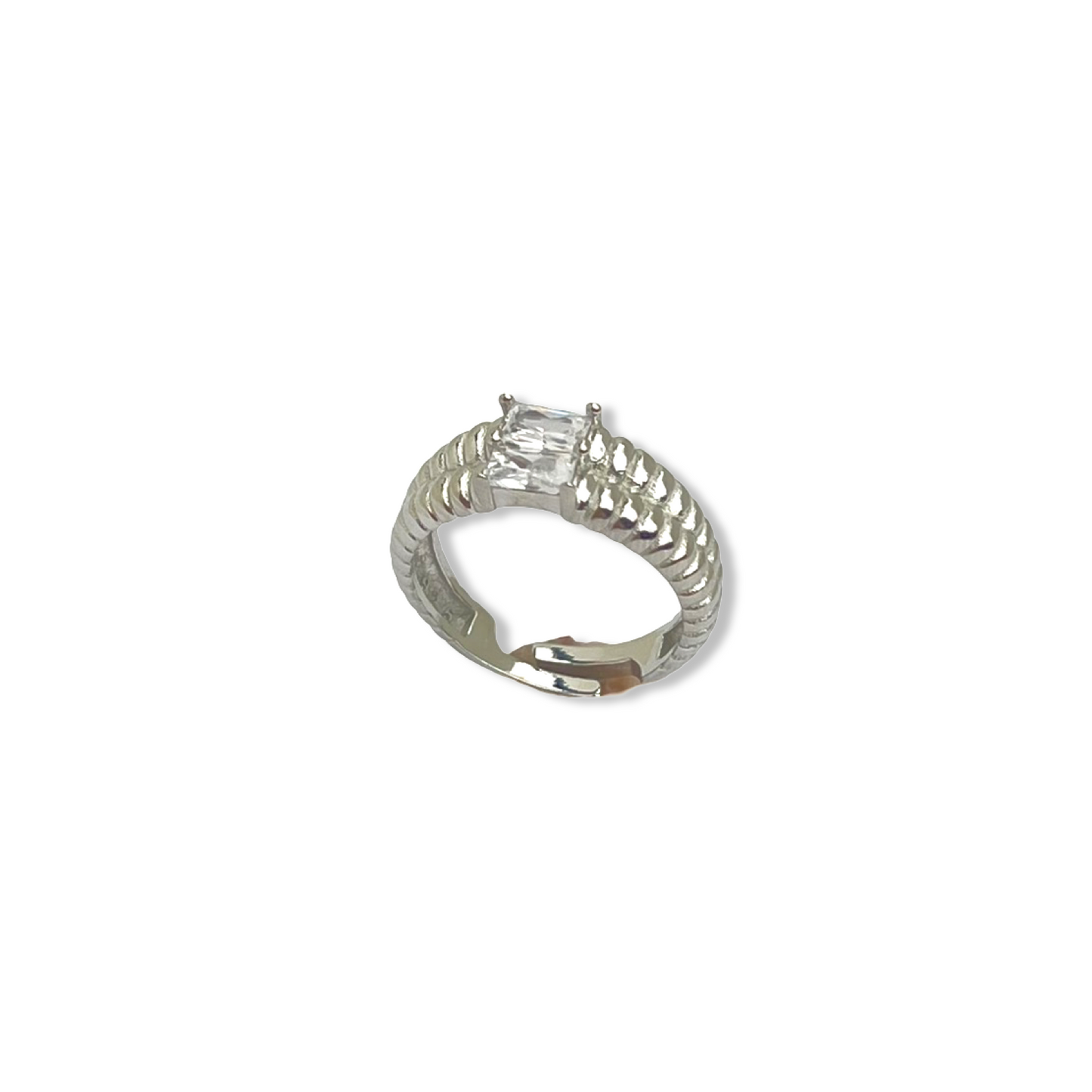 Double Baguettes Textured Dome Ring