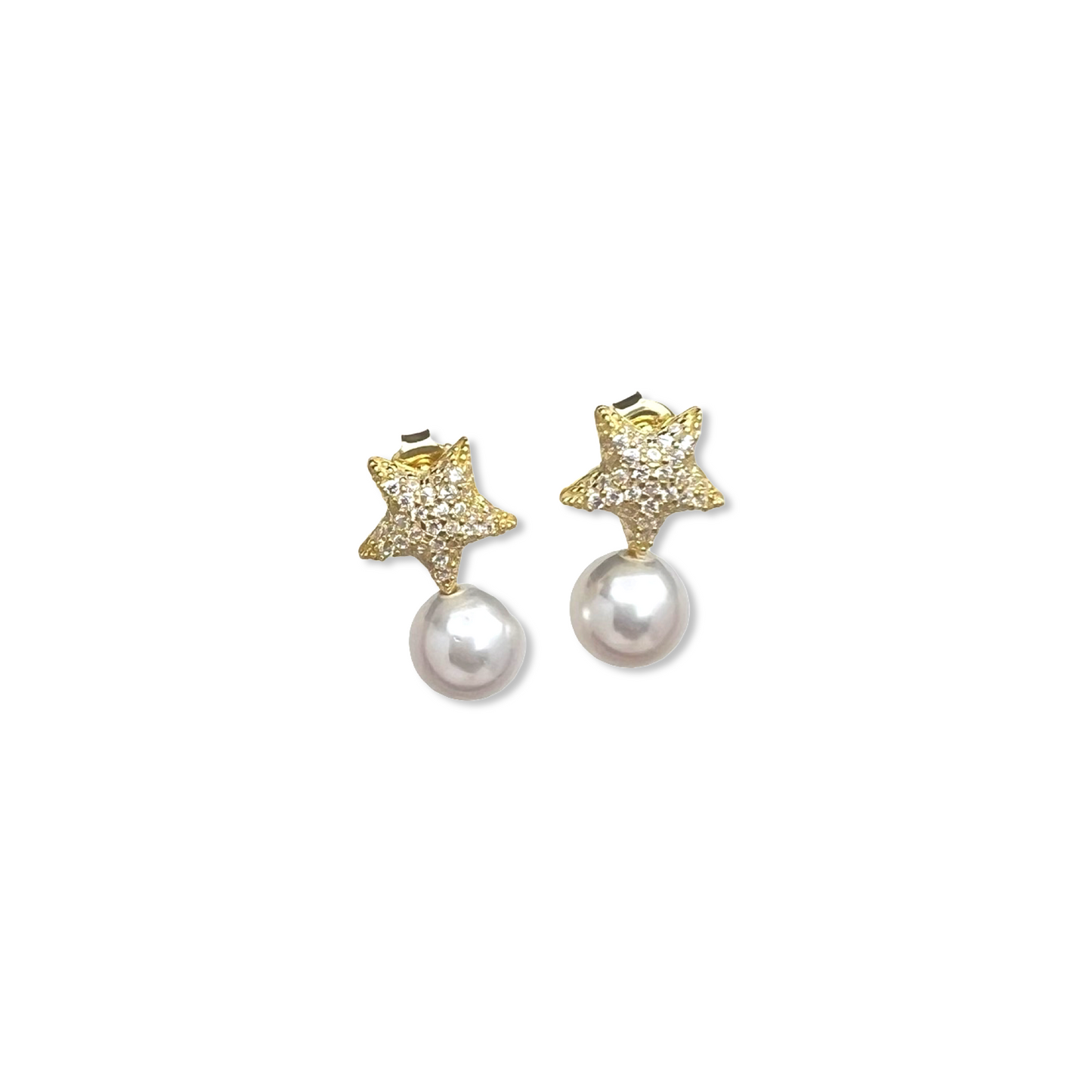 Pavé Starfish Pearl Earrings