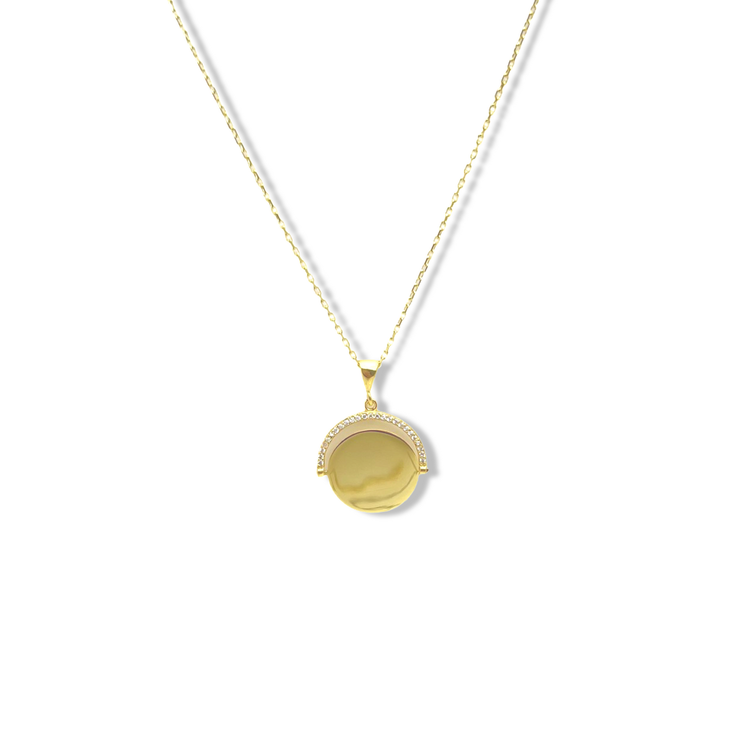 Golden Circle Necklace with Curved Pavé Bar