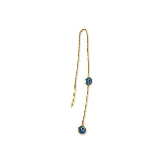 Double Blue Evil Eyes Threader Earring