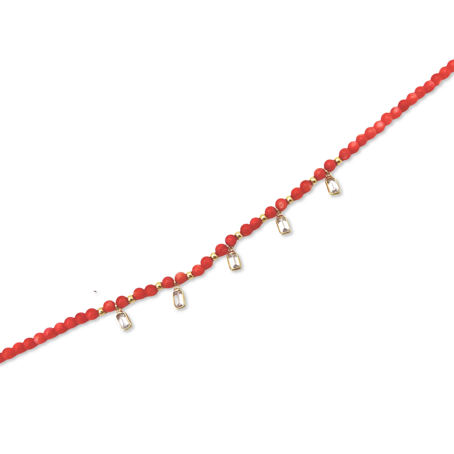 Beaded Anklet with Dangling Baguettes