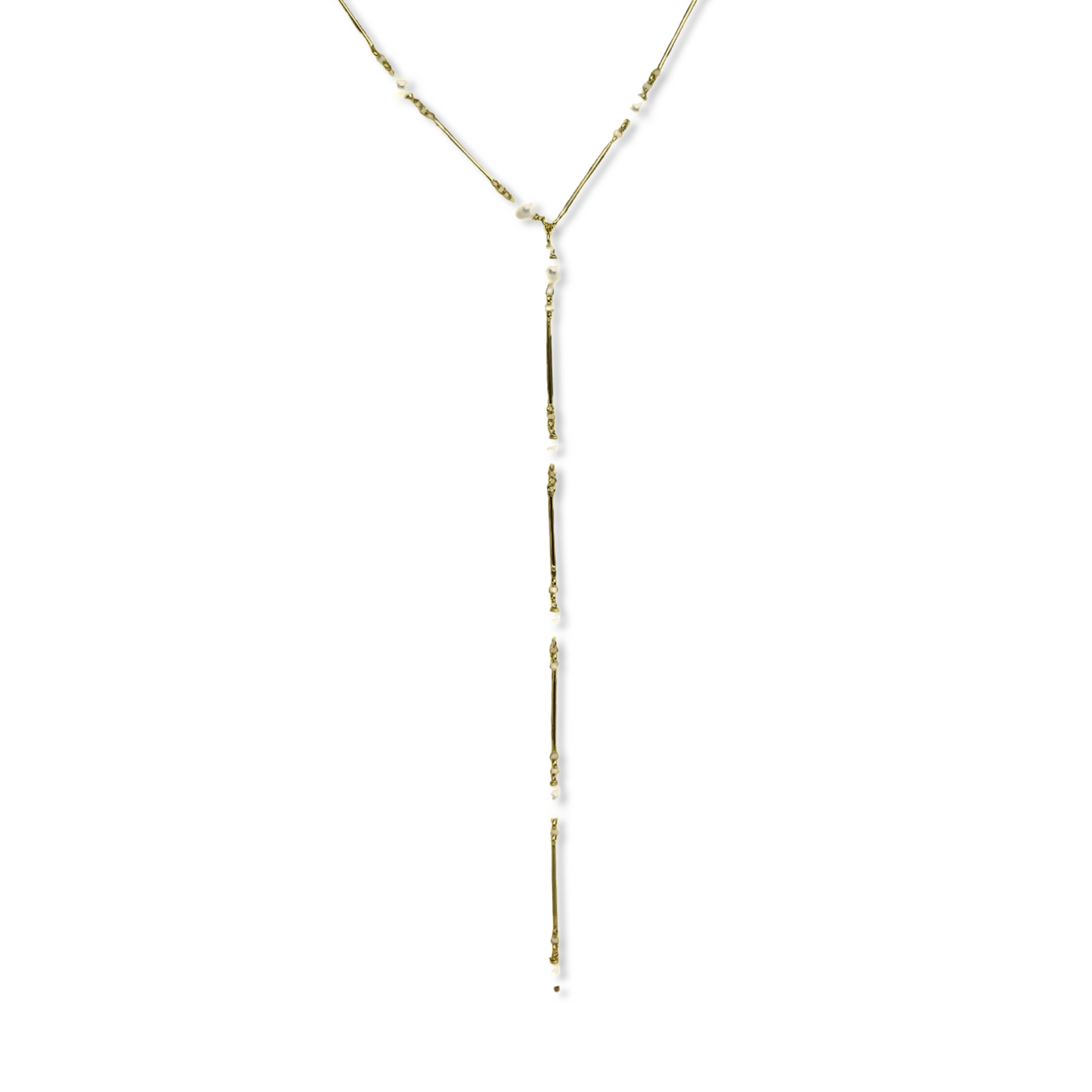 Multi Pearls & Bars Lariat Necklace