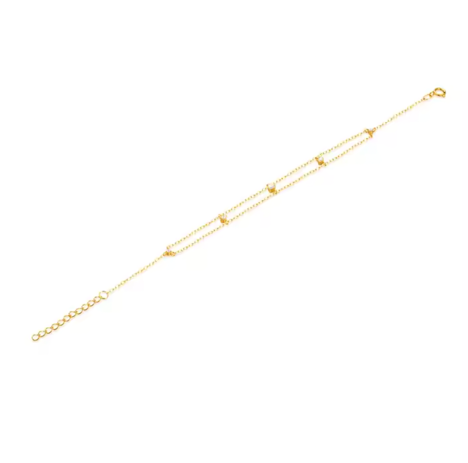 Double Chain Multi Circle Stones Bracelet