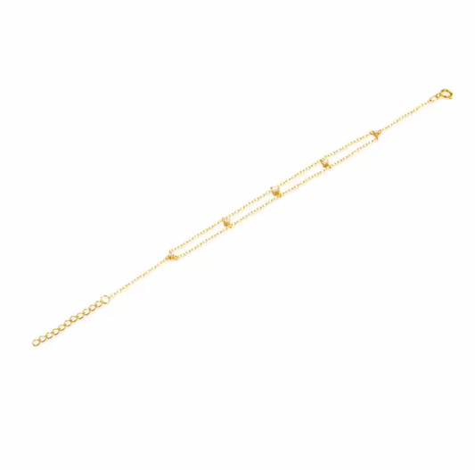 Double Chain Multi Circle Stones Bracelet