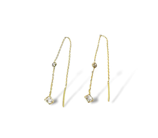 Circle Square Stones Threader Earring