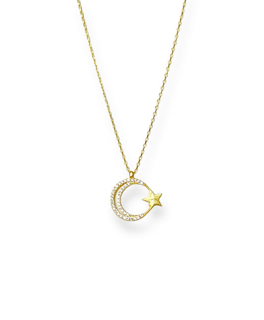Connected Pavé Moon Star Necklace