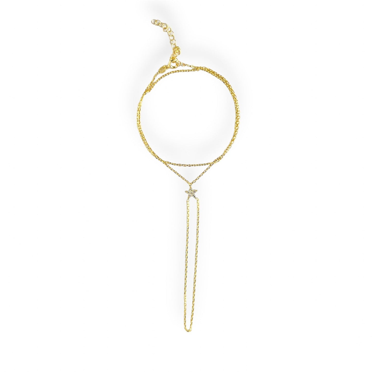 Double Chain Pavé Star Hand Chain