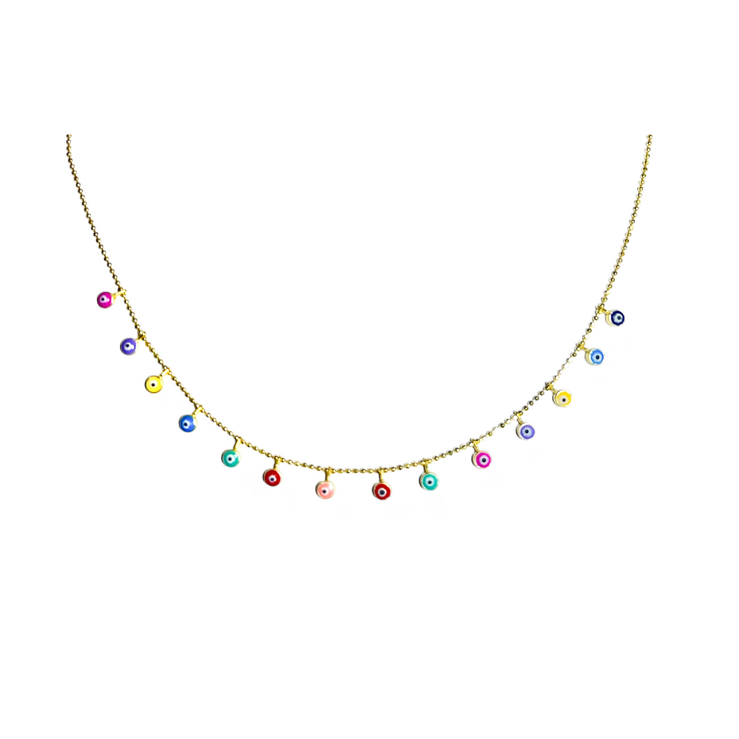 Dangling Rainbow Evil Eyes Necklace