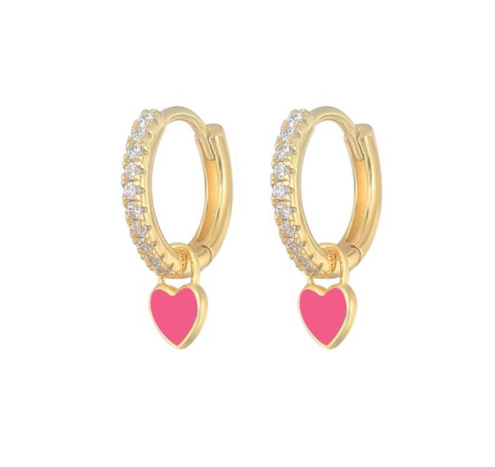 Pavé Hoops with Heart Pendant