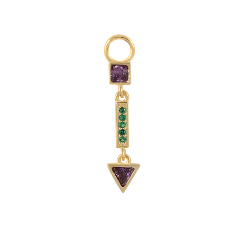 Purple Square Triangle with Emerald Bar Charm