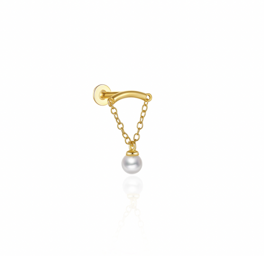 Dangling Chain with Pearl on Curved Bar