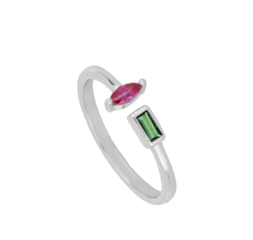 Pink Marquise Green Baguette Ring
