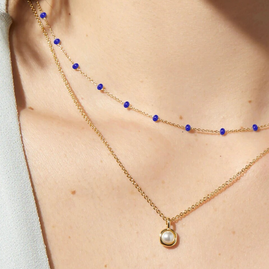 Circular Stones Pearl Pendant Double Necklace