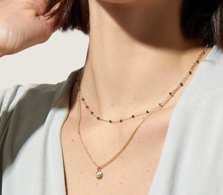Circular Stones Pearl Pendant Double Necklace