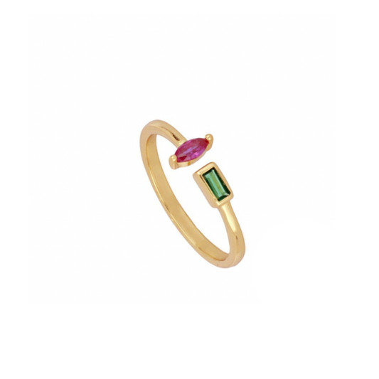 Pink Marquise Green Baguette Ring